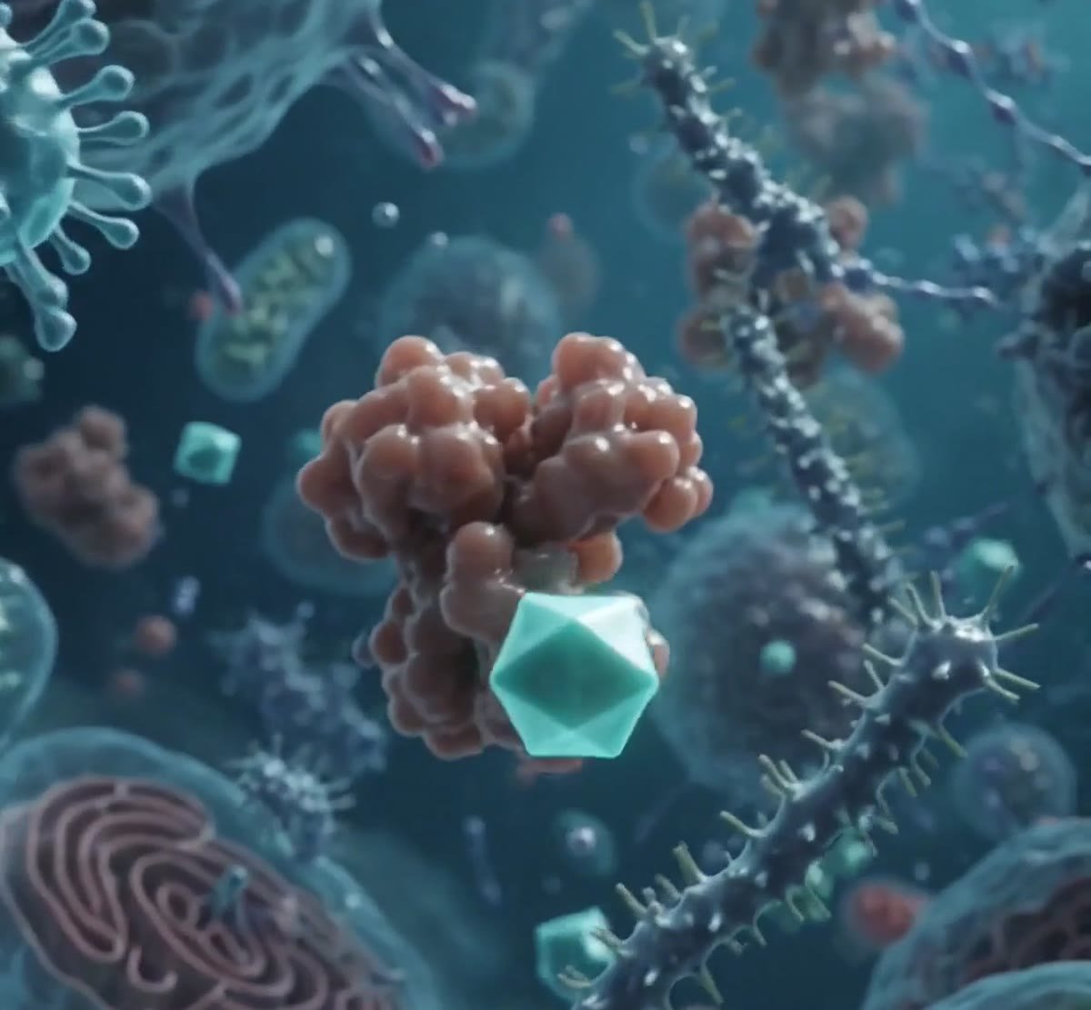 Illustration of immune cells responding to a virus